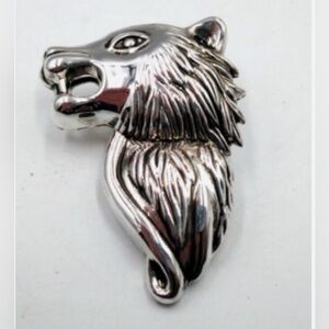 🐺 Vintage 2"  Silver Wolf Head Pendant Brooch Pin 🐺